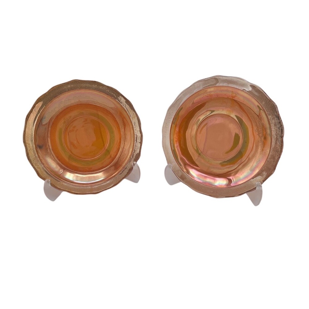 2 Vtg Federal Glass Normandie Saucers Marigold Carnival Depression Glass 6in
